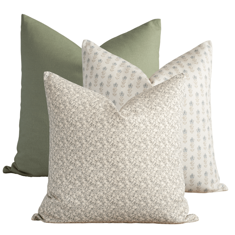 Willow green floral pillow combination, set of three pillow covers
