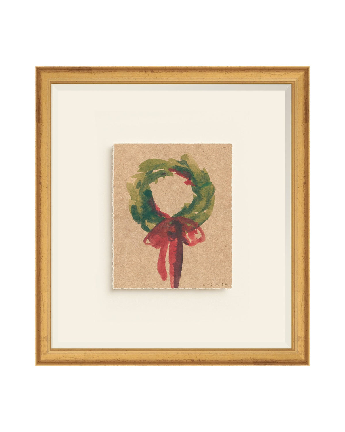 Wreath III green wreath with red bow art print, view 5