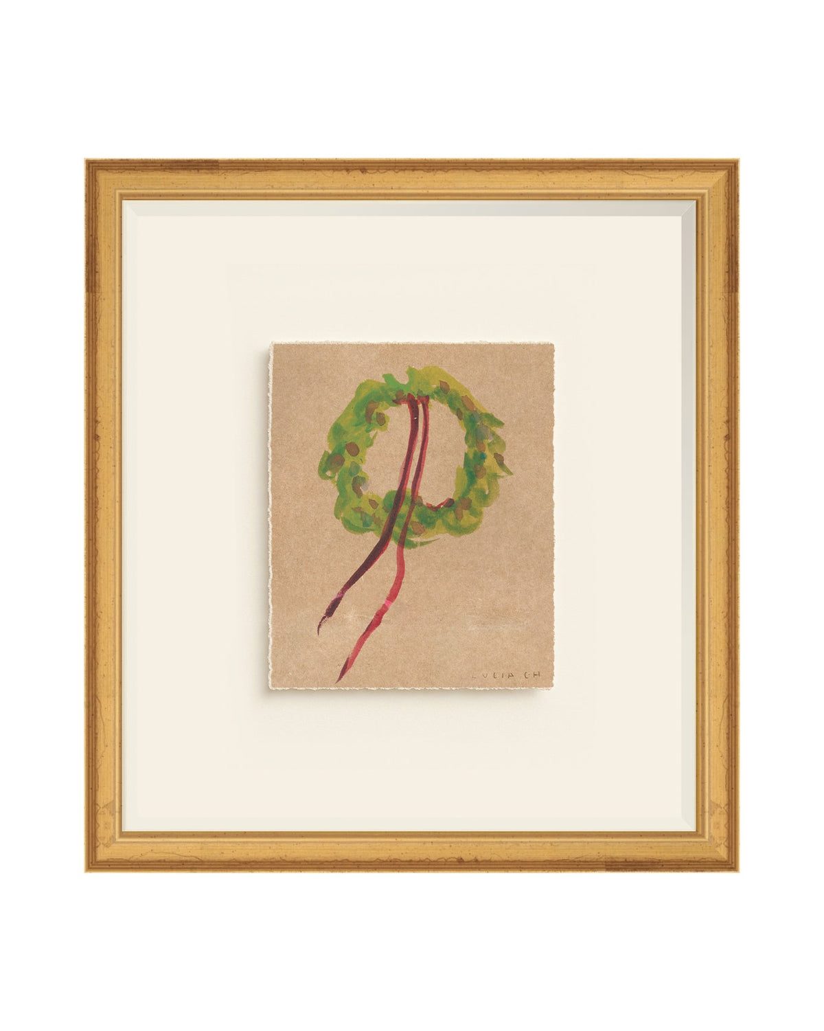 Wreath II watercolor wreath with red ribbons art print, view 5
