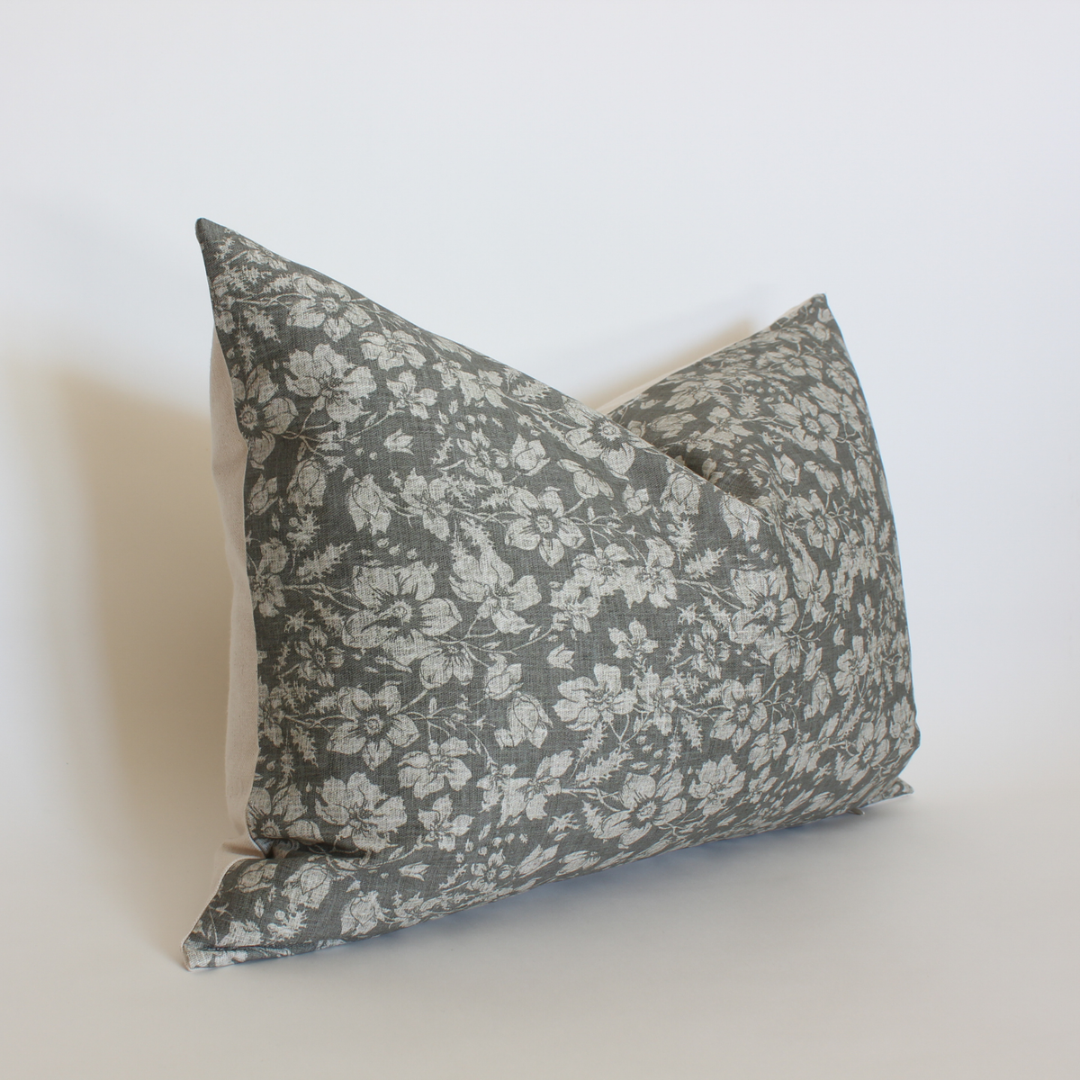 Georgia charcoal and cream floral pillow cover, view 7