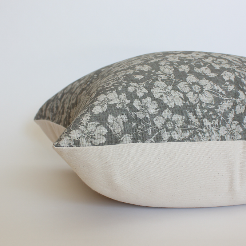 Georgia charcoal and cream floral pillow cover, view 2