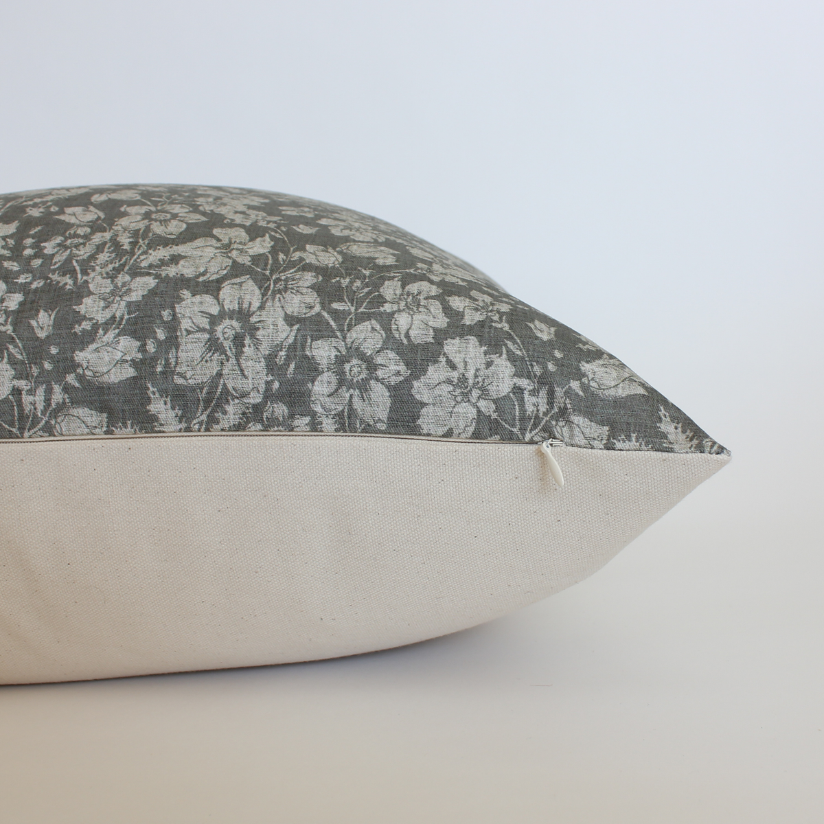Georgia charcoal and cream floral pillow cover, view 8