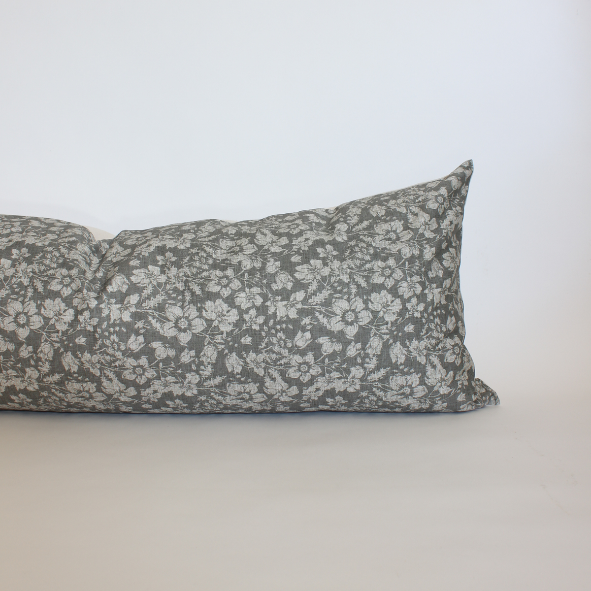 Georgia charcoal and cream floral pillow cover, view 9
