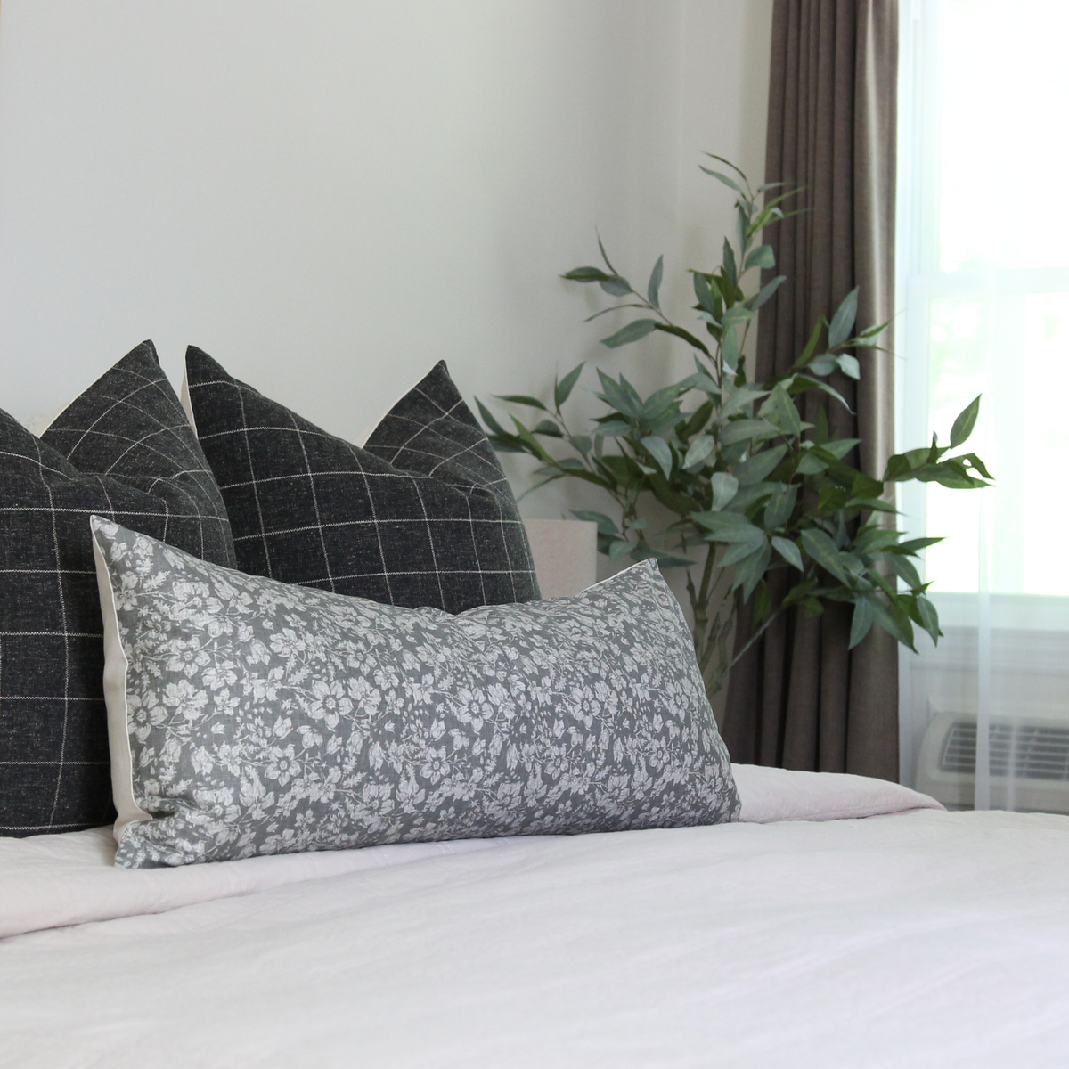Georgia charcoal and cream floral pillow cover, view 6