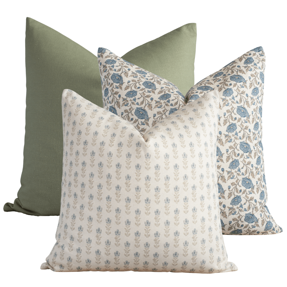 Oxford blue and green pillow combination, set of three pillow covers