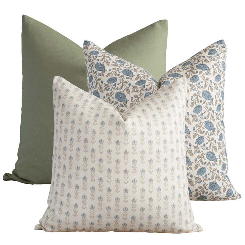 Oxford blue and green pillow combination, set of three pillow covers