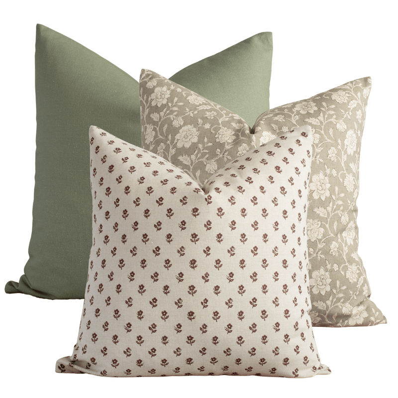 Montrose olive and brown pillow combination, set of three pillow covers
