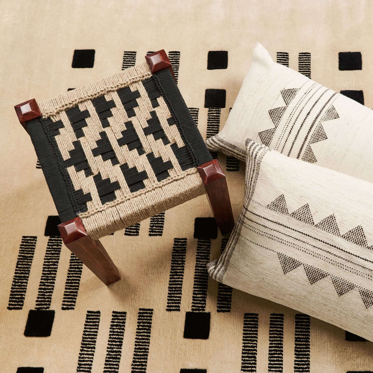 Kora white and black handloom small lumbar pillow cover, 15x25 – One Affirmation