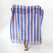 Palm ikat blanket in blue and pink, detail