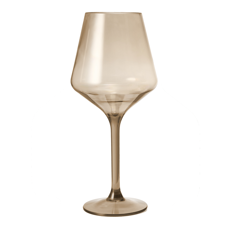 Close-up of smoky acrylic wine glass filled with red wine