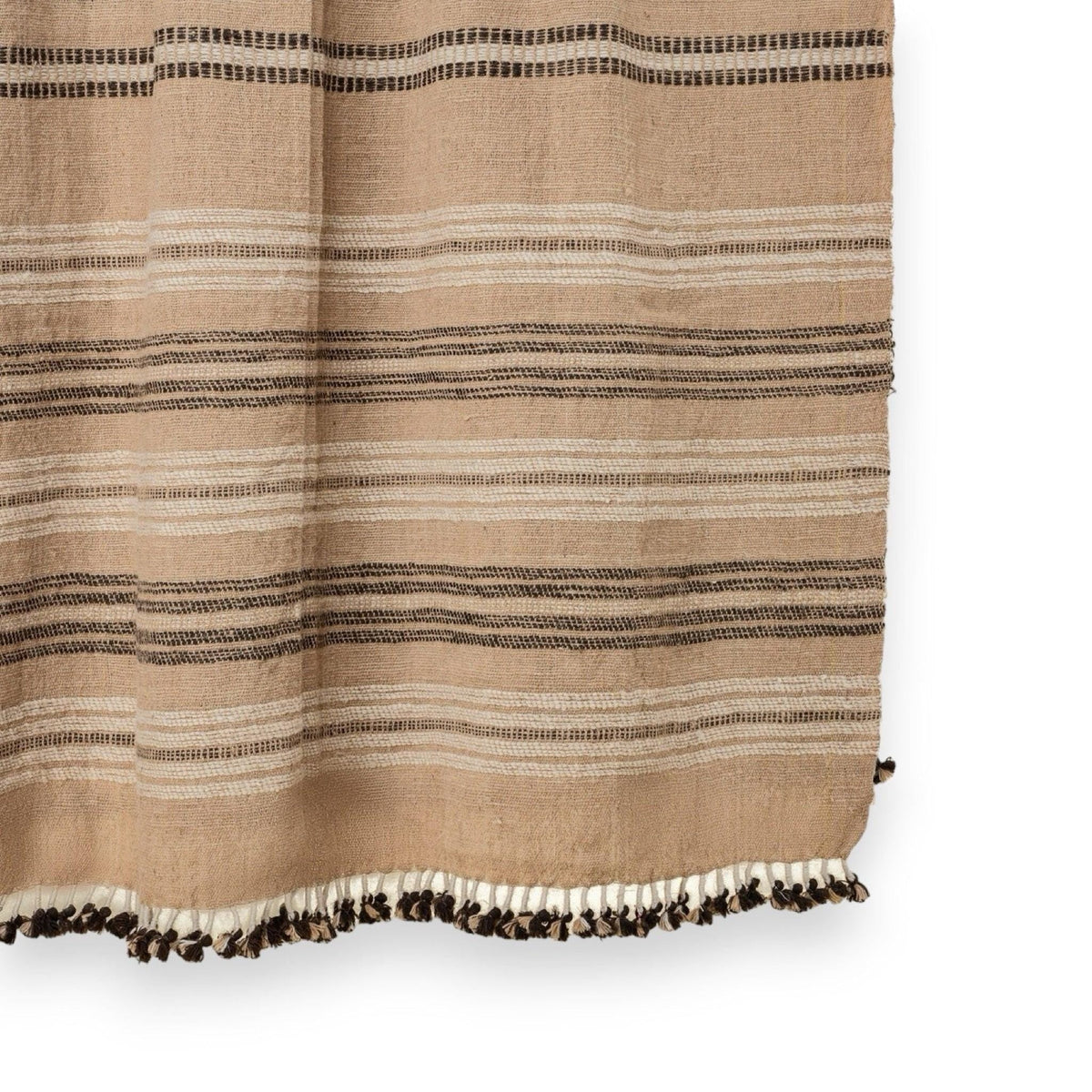 Manik tan striped handwoven Indian wool throw blanket – view 3
