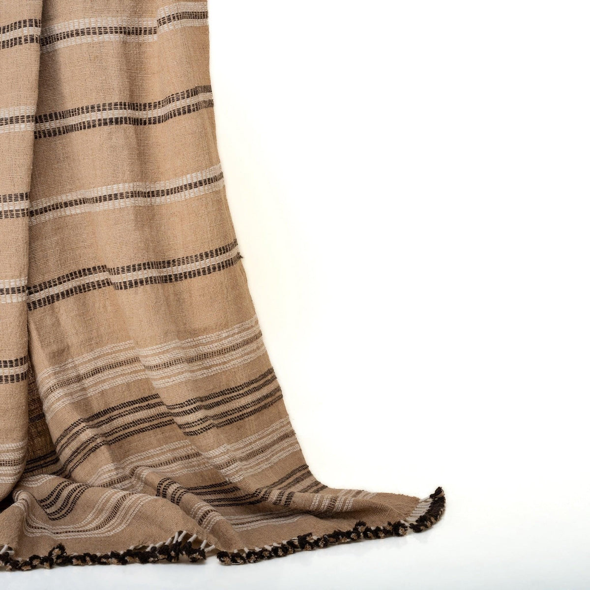 Manik tan striped handwoven Indian wool throw blanket – view 4