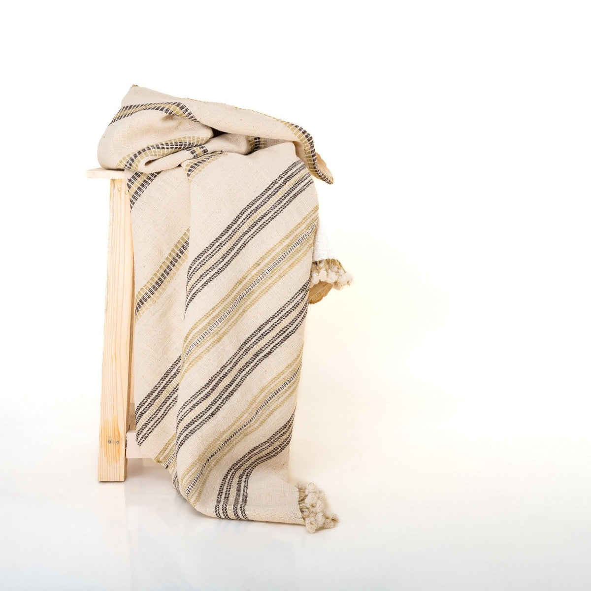Marble white striped handwoven Indian wool throw blanket – view 2