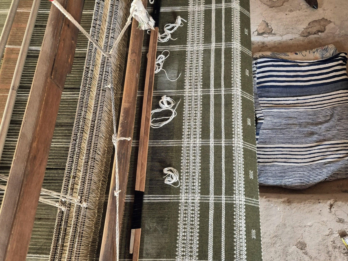 Oliver olive green handwoven Indian wool throw blanket – view 8