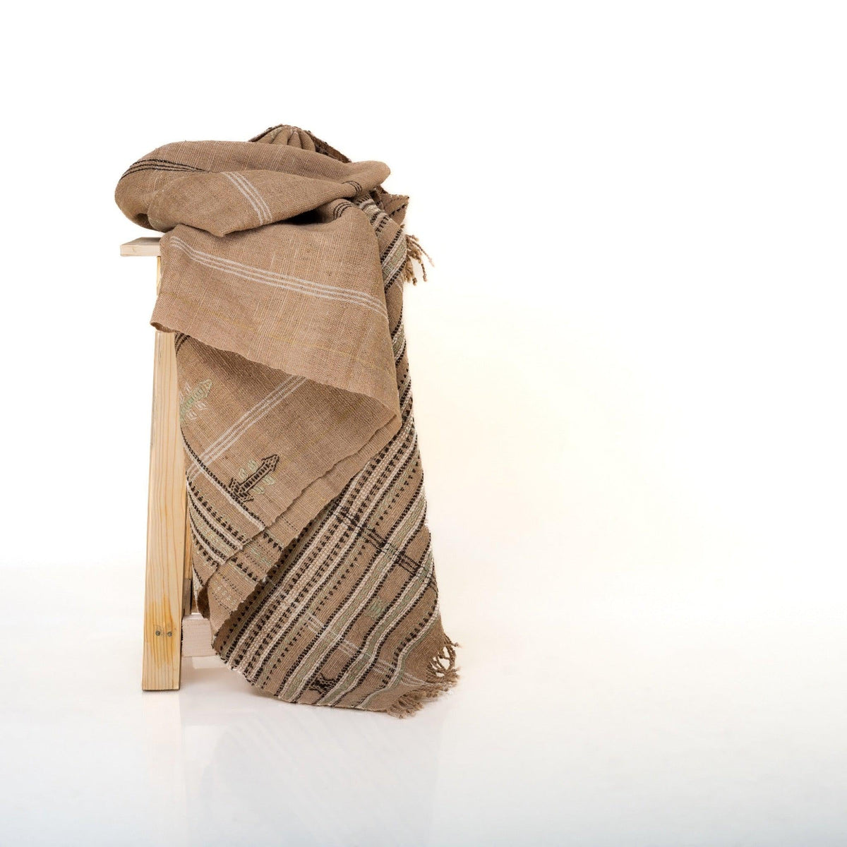 Ruby tan handwoven Indian wool throw blanket – view 7