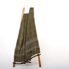 Garnet olive green striped handwoven Indian wool throw blanket – view 14