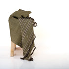 Garnet olive green striped handwoven Indian wool throw blanket – view 9