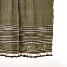 Garnet olive green striped handwoven Indian wool throw blanket – view 2