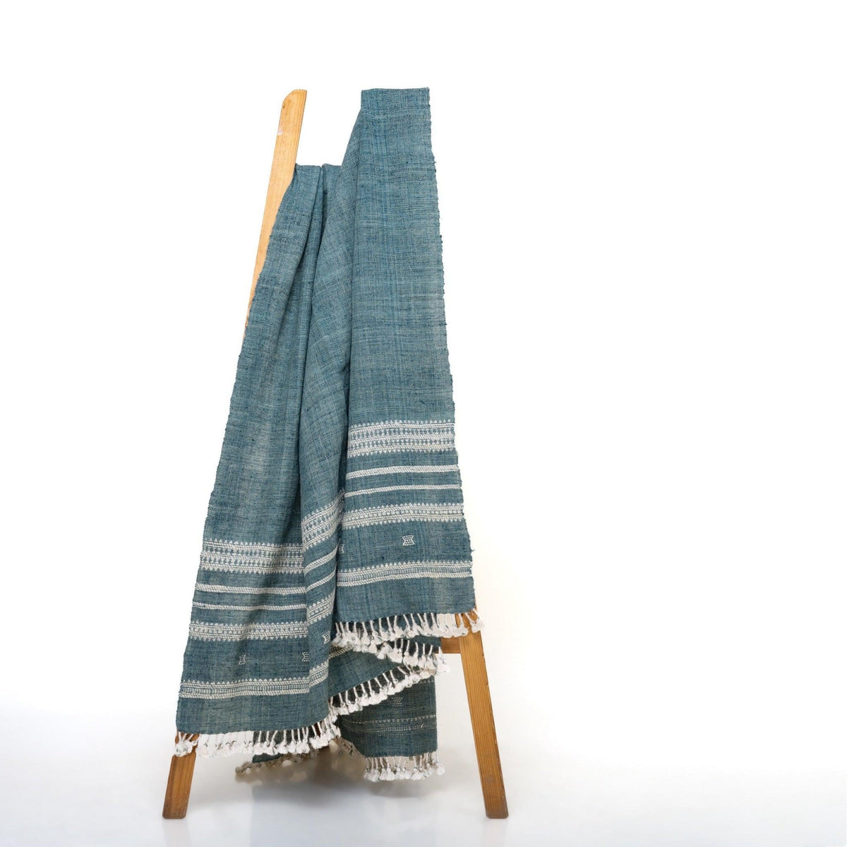 Neelam vibrant teal handwoven Indian wool throw blanket – view 5