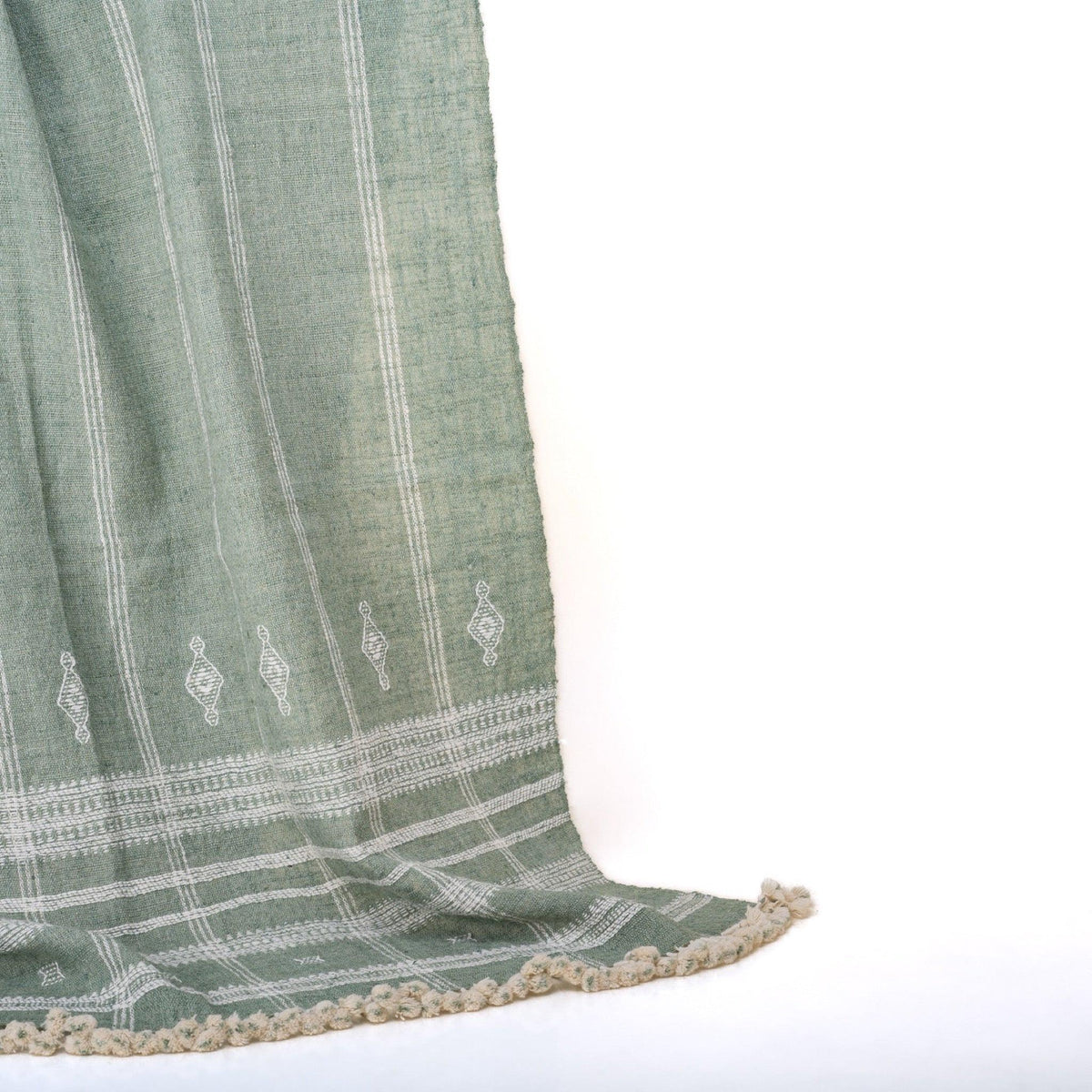 Emerald soft green handwoven Indian wool throw blanket – view 8