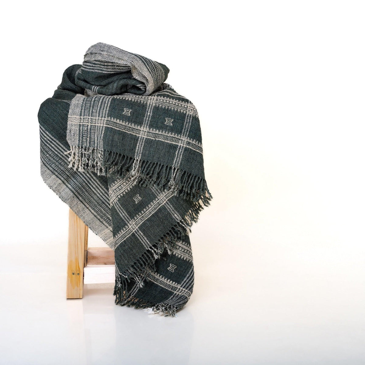 Onyx charcoal black handwoven Indian wool throw blanket – view 8