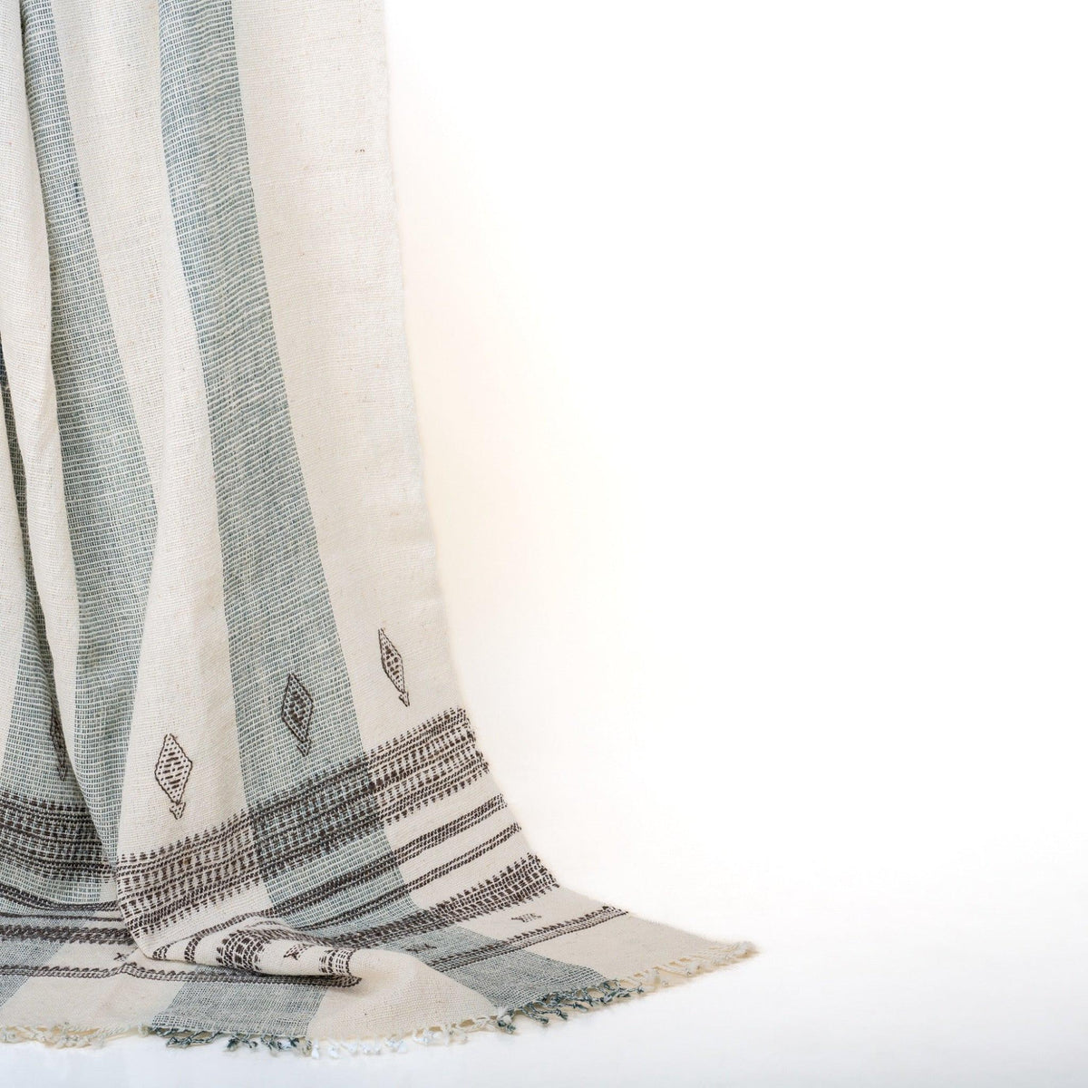 Magnolia white striped handwoven Indian wool throw blanket – view 5
