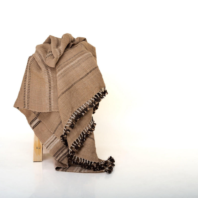 Manik tan striped handwoven Indian wool throw blanket – view 2