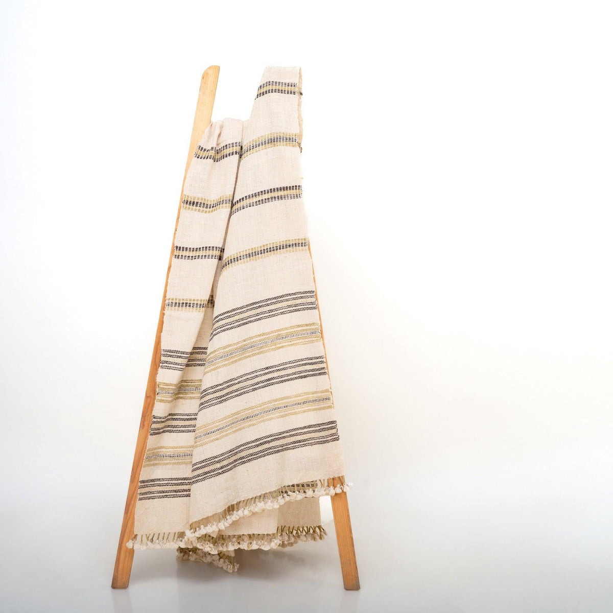 Marble white striped handwoven Indian wool throw blanket