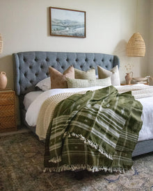 Oliver olive green handwoven Indian wool throw blanket – view 6