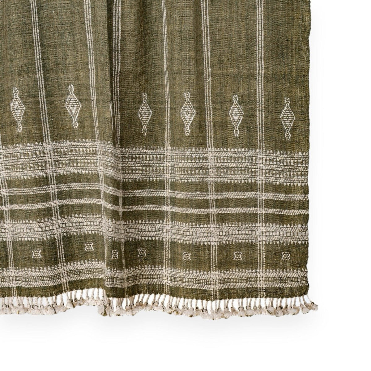 Oliver olive green handwoven Indian wool throw blanket – view 7