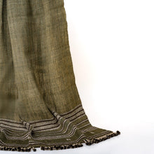 Garnet olive green striped handwoven Indian wool throw blanket – view 12