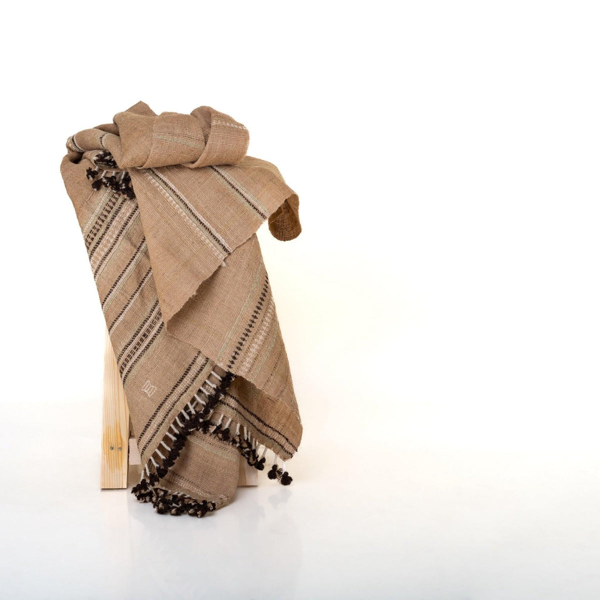 Sunstone camel tan handwoven Indian wool throw blanket – view 7