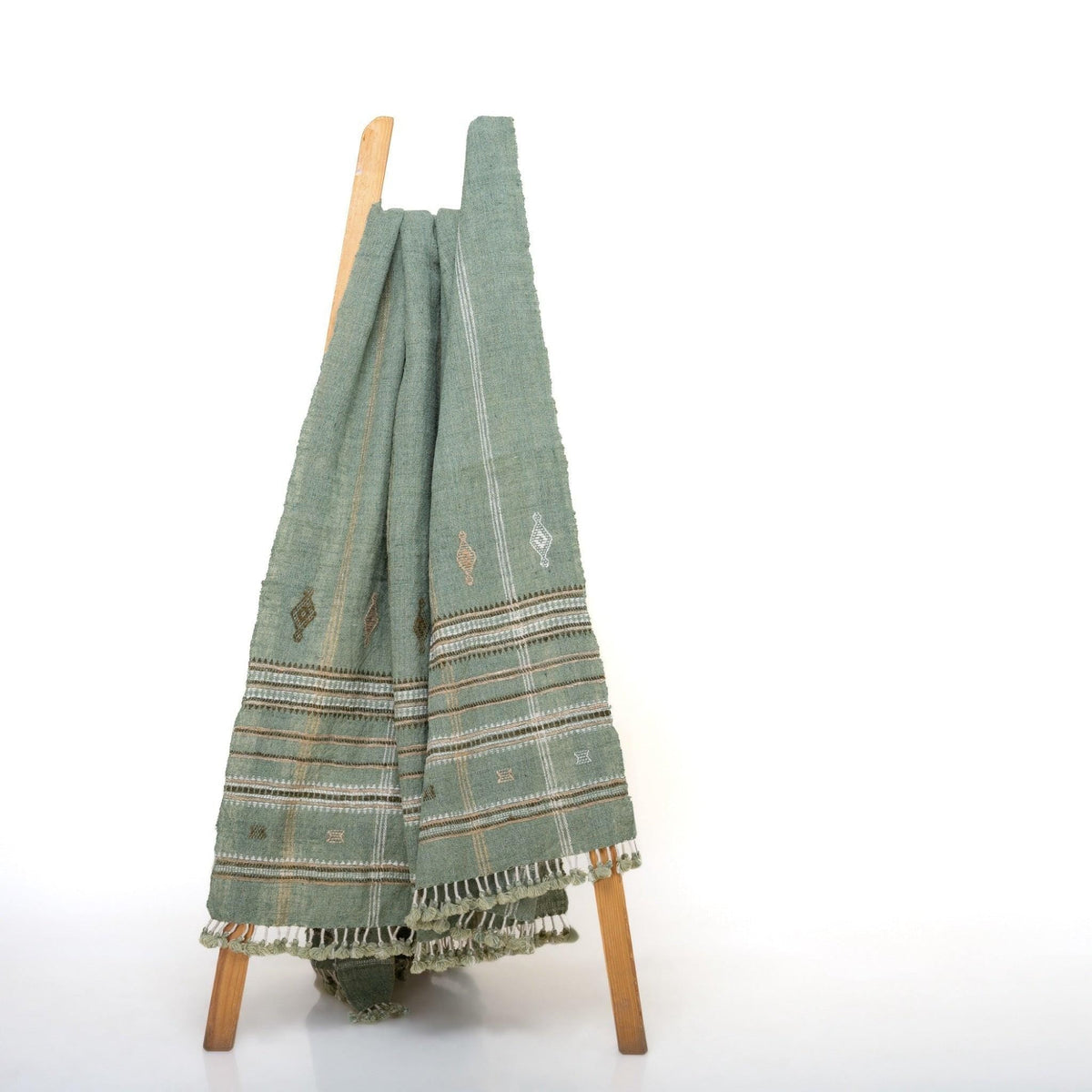 Jade sage green handwoven Indian wool throw blanket – view 7