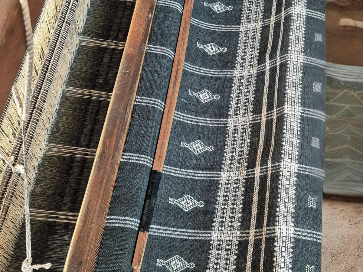 Onyx charcoal black handwoven Indian wool throw blanket – view 6
