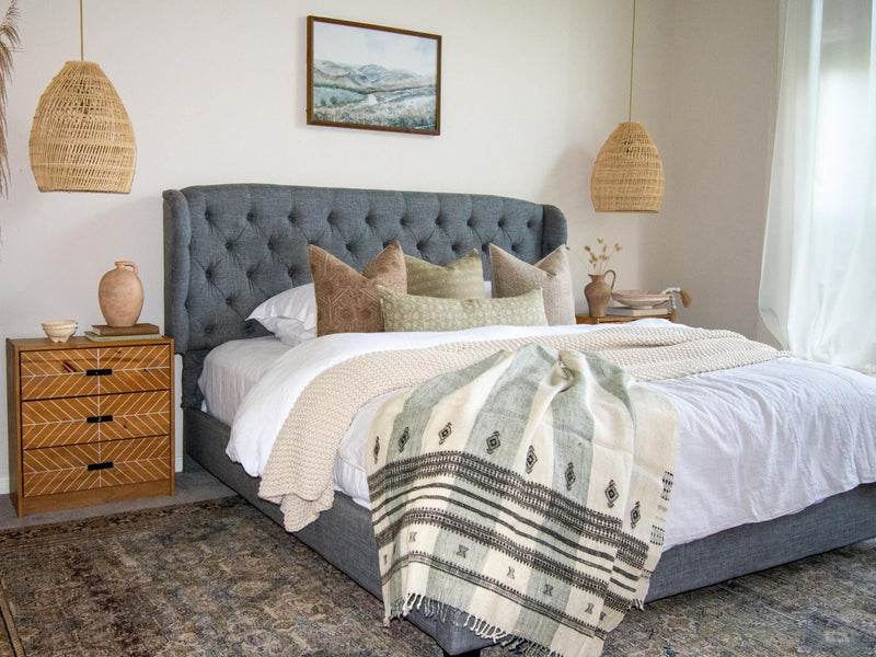 Magnolia white striped handwoven Indian wool throw blanket