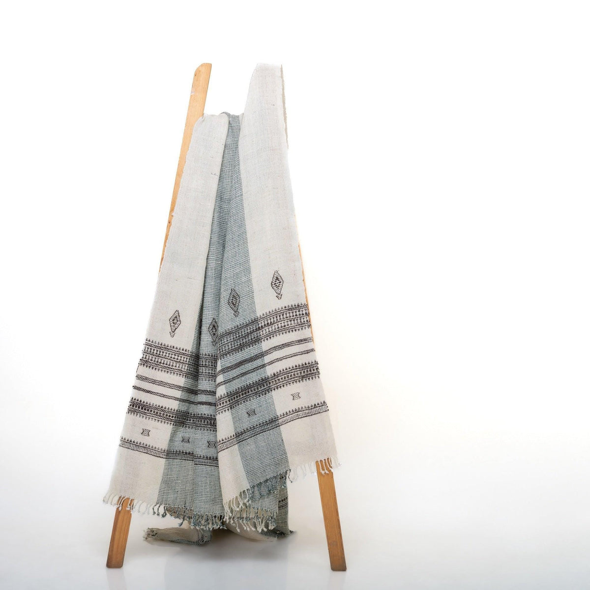 Magnolia white striped handwoven Indian wool throw blanket – view 2