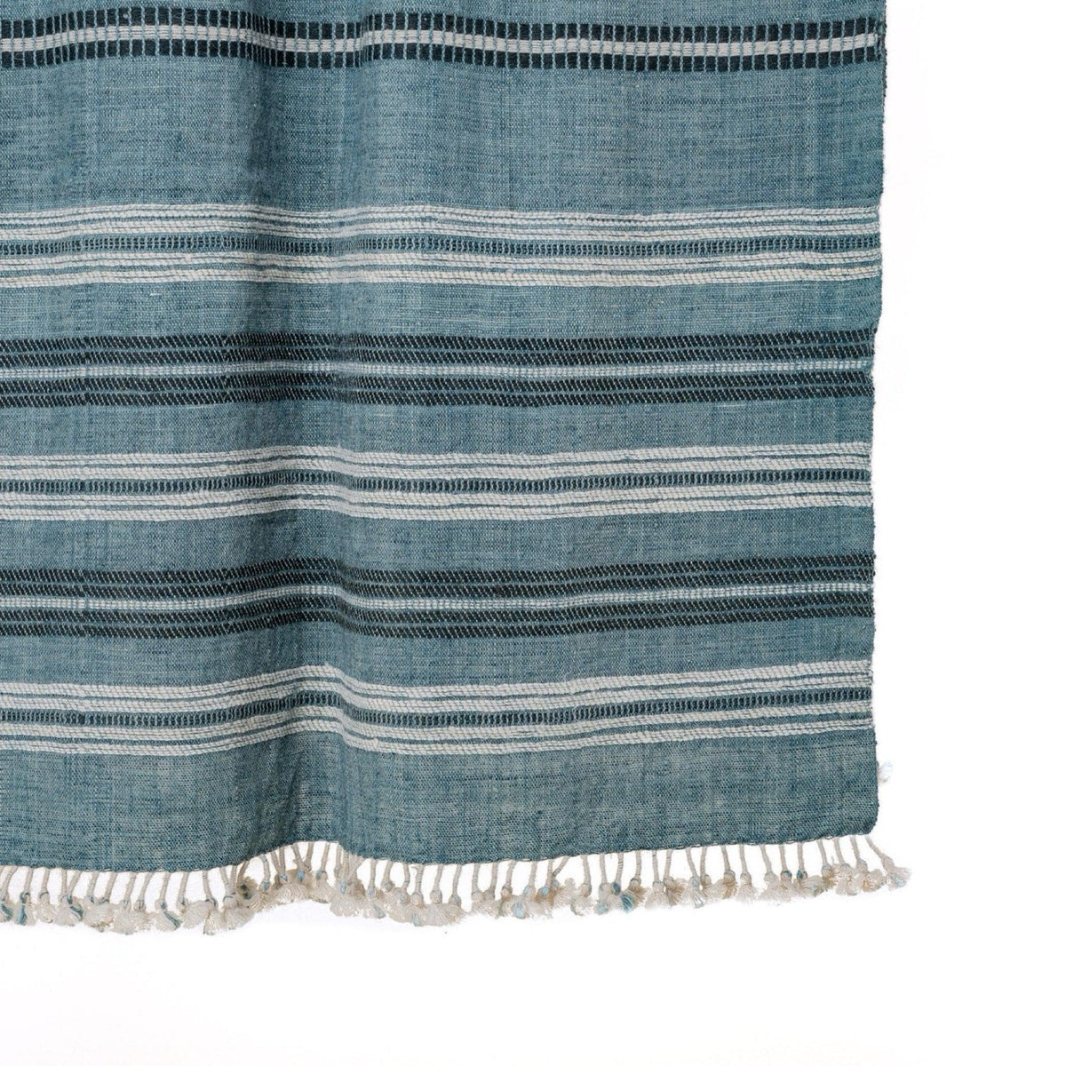 Sapphire teal blue striped handwoven Indian wool throw blanket – view 2