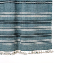 Sapphire teal blue striped handwoven Indian wool throw blanket – view 2
