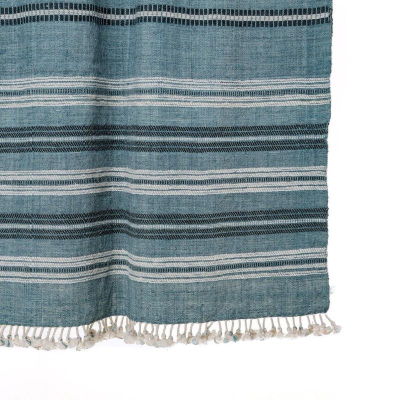 Sapphire teal blue striped handwoven Indian wool throw blanket – view 2