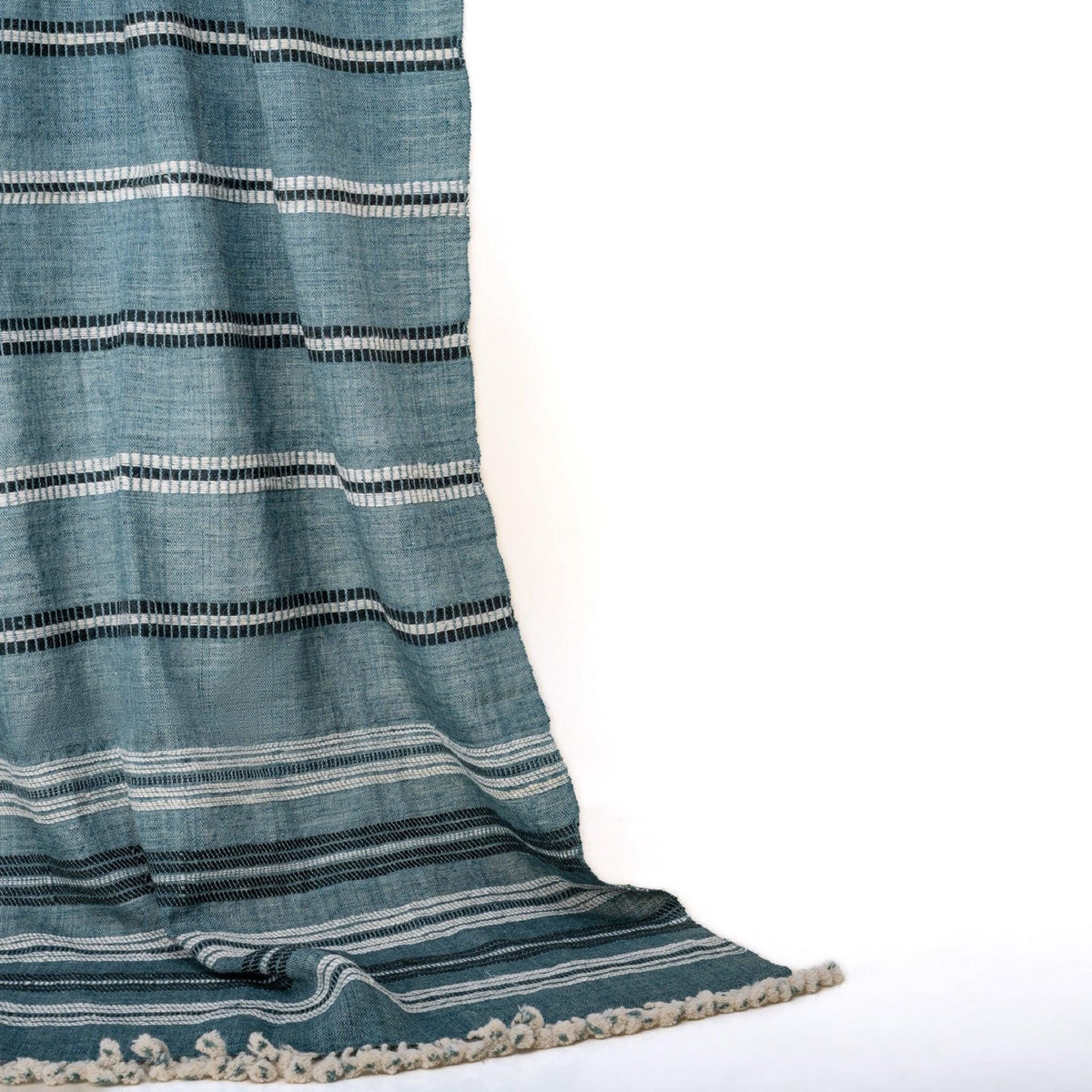 Sapphire teal blue striped handwoven Indian wool throw blanket – view 7