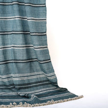 Sapphire teal blue striped handwoven Indian wool throw blanket – view 7