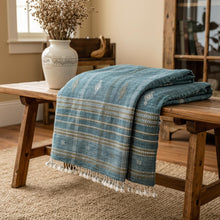 Lapis teal blue handwoven Indian wool throw blanket