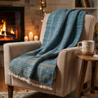 Lapis teal blue handwoven Indian wool throw blanket – view 6