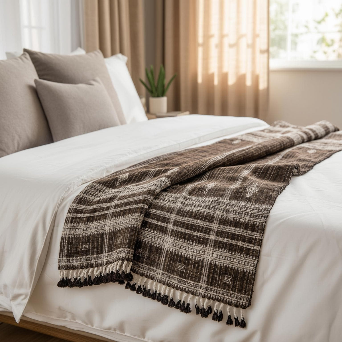 Bronzite warm brown handwoven Indian wool throw blanket – view 4