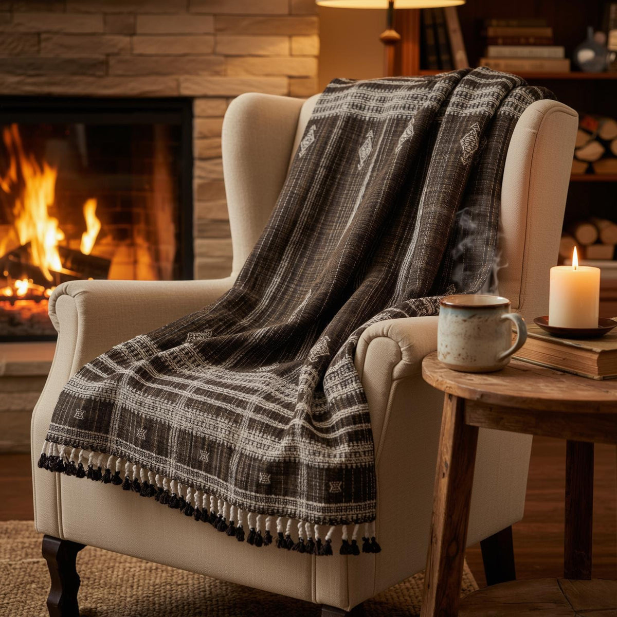 Bronzite warm brown handwoven Indian wool throw blanket – view 5