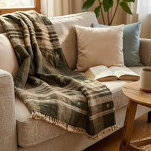 Zaraa olive brown handwoven Indian wool throw blanket – view 10