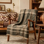 Zaraa olive brown handwoven Indian wool throw blanket – view 9