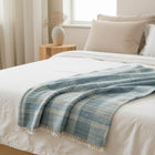 Iris teal blue handwoven Indian wool throw blanket – view 4