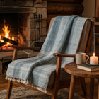 Iris teal blue handwoven Indian wool throw blanket – view 10