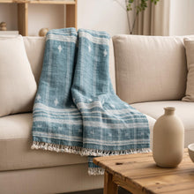 Topaz teal blue handwoven Indian wool throw blanket